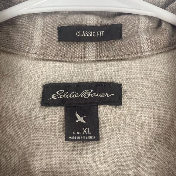 Eddie Bauer Shirt Mens Size XL Beige White Striped Linen Blend Button Up Outdoor - Picture 8 of 16